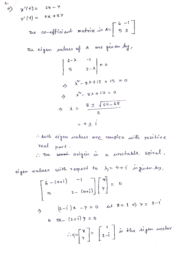 y (4) co-effici ent mataix in A= 5 2 eigen alues of A 6- 2-A + 8 64 68 2 4 1 eigem waluus re complex sita positve Teal Ponrt