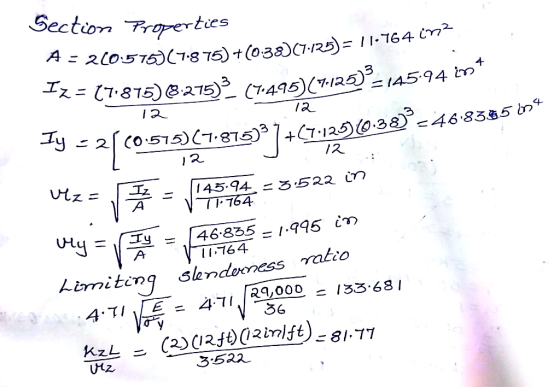 Section Troperties 4 = 2C05T5(7-8 75) + (0:32)C7:1R5)= |1764 i z7.875)8215)3 (7.495)(7-125)- 4594 o 4 4 CO55.85) 1 +07.125)(0