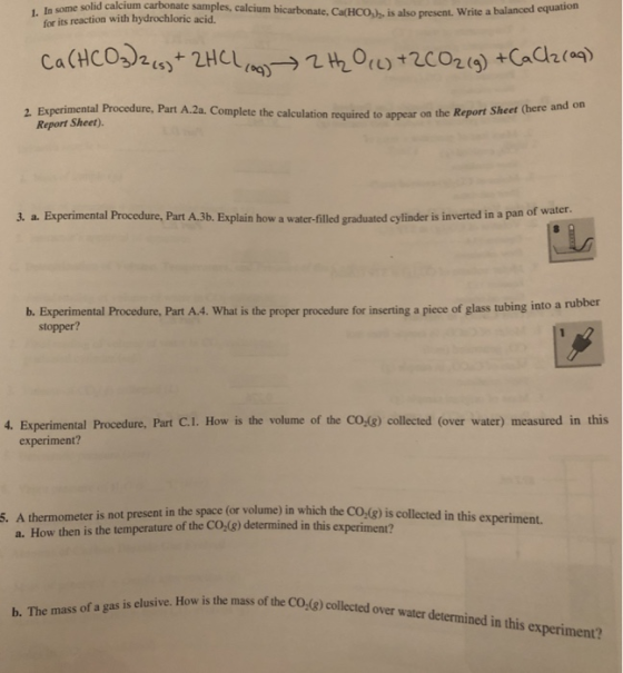 solid calcium carbhotae samples, calcium bicarbonate, CalHCO), i abo prscn. 1. In some calciunm for its reaction with hydroch