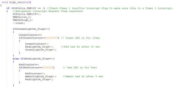 void high_isr (void) if (PIR1bits . TMR1 IF -1) //Check Timer 1 overflow Interrupt Flag To ma ke sure this is a Timer 1 inter