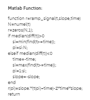 Matlab Function: function r=ramp-signalt,slope,time if median diffit-0 sisminfindit»-time! elseif median(diffit)ko time-time