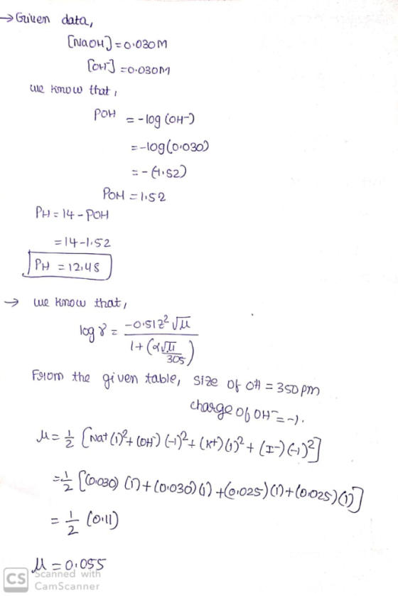 Guuen data, Craouc O.030M FO 030 ue mow thut i - log (oH-) -log(o 030) POH =-6.s2) POH =152 PH 14-POH = 14-152 PH =12,4S we k
