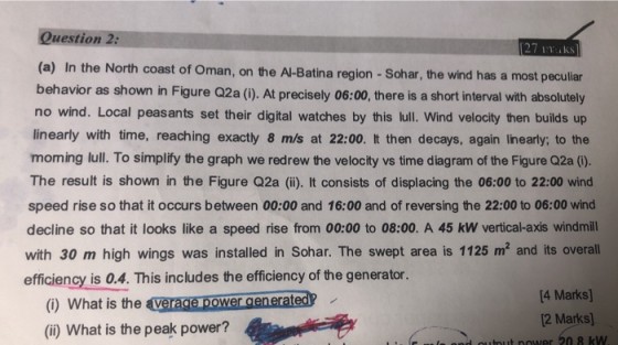 Question 2: [27 miks (a) In the North coast of Oman, on the Al-Batina region - Sohar, the wind has a most peculiar behavior a