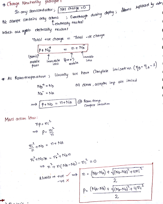 Charge Neutrality patneeplé Net Charge In any Semicandudoy, atr B/k Sample cotains onlų atoms verthough duning dopng ; dtons