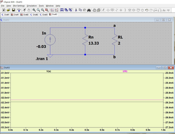 LTspice XVII - Draft3 File View Plot Settings Simulation Tools Window Help DrafDraDraf2Draft2DratDraft? Draft3 In RL 13.33 2