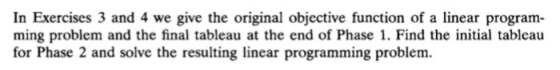 In Exercises 3 and 4 we give the original objective function of a linear program- ming problem and the final tableau at the e