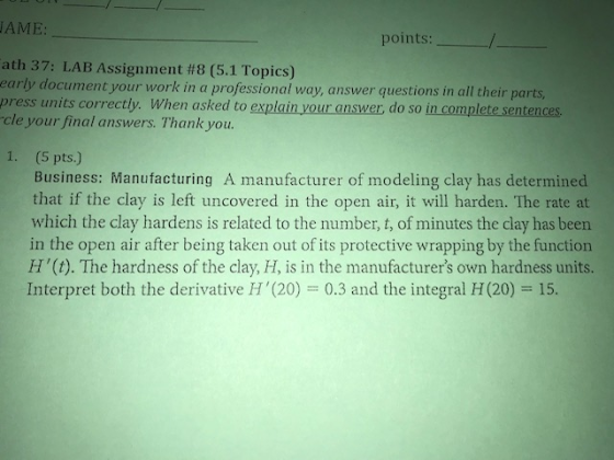 AME: points: ath 37: LAB Assignment #8 (5.1 Topics) early document your work in a professional way, answer questions in all t