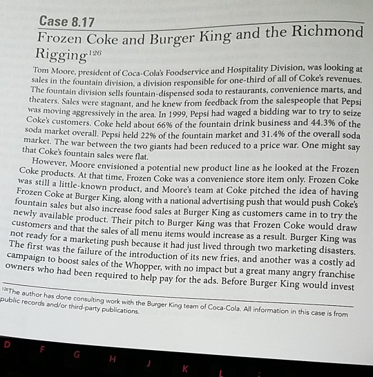 Frozen Coke and Burger King and the Richmond Rigging 12 Case 8.17 president of Coca-Colas Foodservice and Hospitality Divisi