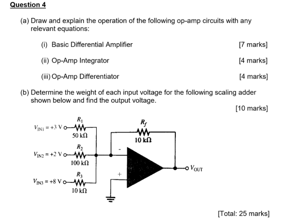 Question 4 (a) Draw and explain the operation of the following op-amp circuits with any relevant equations 7 marks] [4 marks]