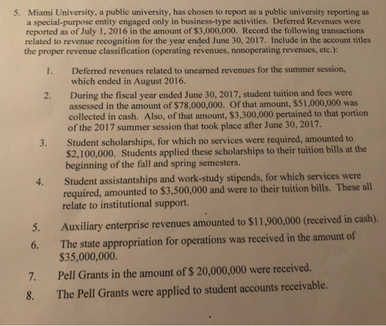 public university reporting as 5. Miami University, a public university, has chosen to report as a special-purpose entity eng