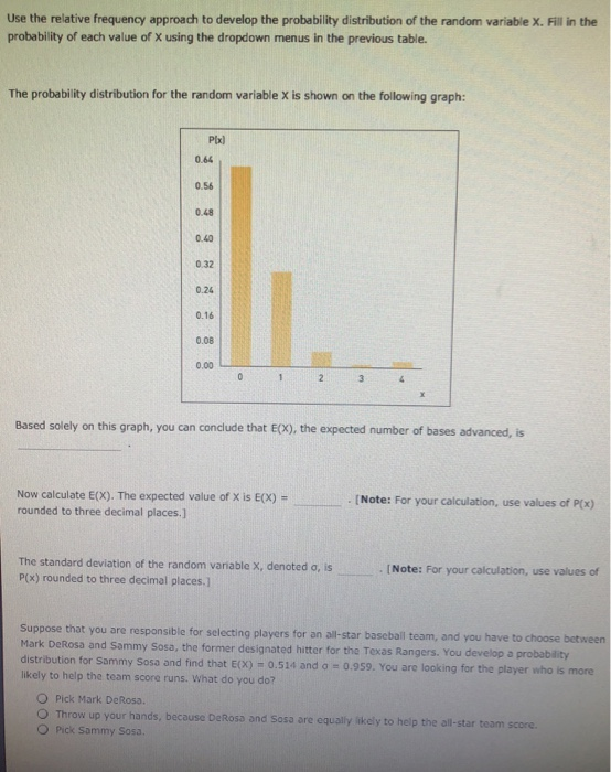 Use the relative frequency approach to develop the probability distribution of the random variable X. Fill in the probability