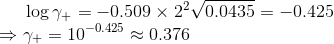 \log \gamma_+ = -0.509 \times 2^2 \sqrt {0.0435} = -0.425 \\ \Rightarrow \gamma_+ = 10^{-0.425} \approx 0.376