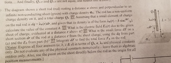 tions... And finally, Qa-F and ecr are not equal, and ehe I S ) The diagram shows a short rod (red) resting a distance a abov