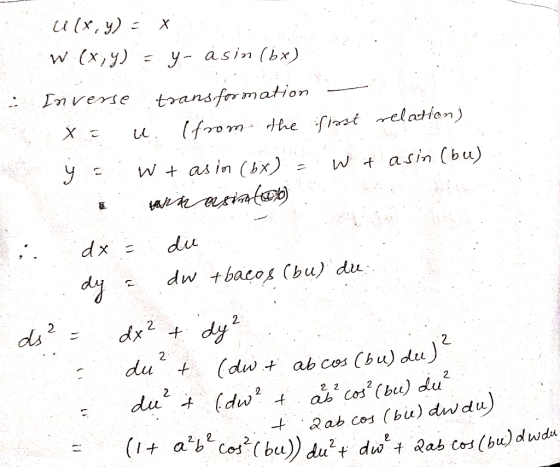 U (x , y) w (x,y) y- asin (bx) : Inverse ansfor mation y、w + asin (bx) = w t as in (bu) dx=dw dw tbacos (bu) du 2 2 2 du + (d