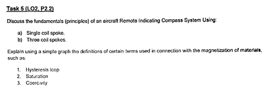 Task 5 (LO2, P2.2) Discuss the fundamentals (principlea) of an aircraft Remote Indicating Compass System Using: a) Single coi
