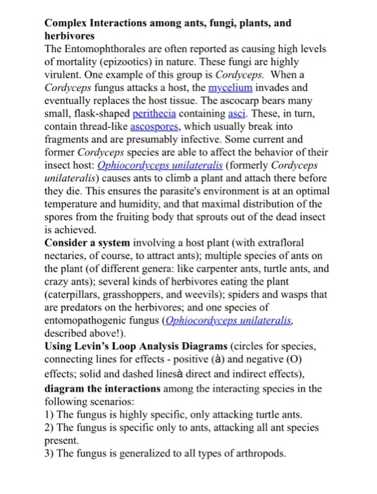 Complex Interactions among ants, fungi, plants, and herbivores The Entomophthorales are often reported as causing high levels