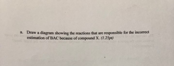 Draw a diagram showing the reactions that estimation of BAC because of compound X. (1.25pt) a. responsible for the incorrect