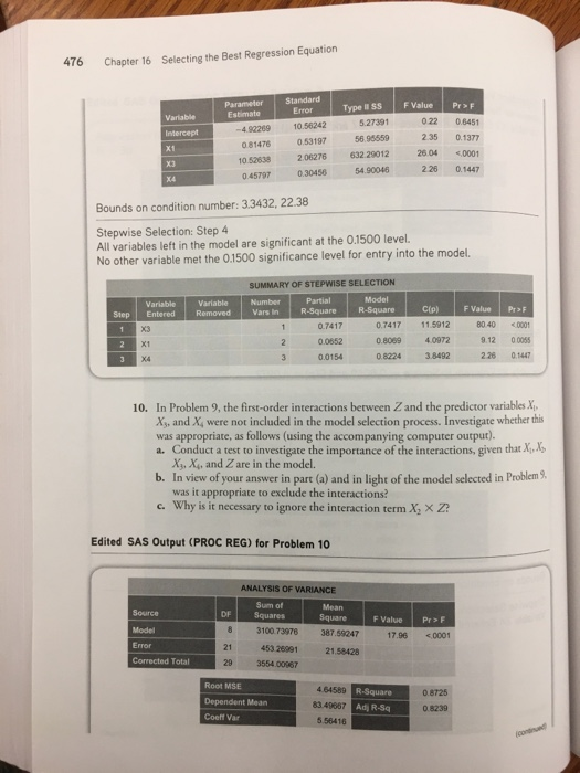 476 Selecting the Best Regression Equation Chapter 16 Parameter Standard Estimate Type lI SS F Value Pr>F 022 0.6451 Variable