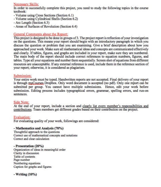 In order to successfully complete this project, you need to study the following topics in the course textbook: - Volume using