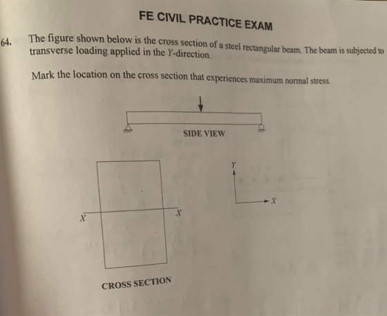 FE CIVIL PRACTICE EXAM The figure shown below is the cross section of a steel rectangular beam. The beam is subjected to 64.