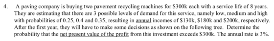 A paving company is buying two pavement recycling machines for $300k each with a service life of 8 years. They are estimating