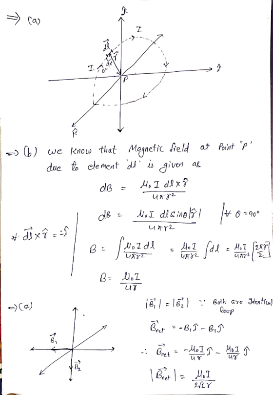 -) (b) we Know that Magnetic Aeld at PointP due th ele metdi i gven ムAiven ag 2 υγ υγ 2/LY