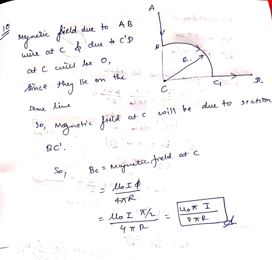 10 A B due to du cp wir at C at C cuiu o O, e. the thuy lic Snce en ame lin du to 3echon coibe JMgnehi c at C Be iteled So