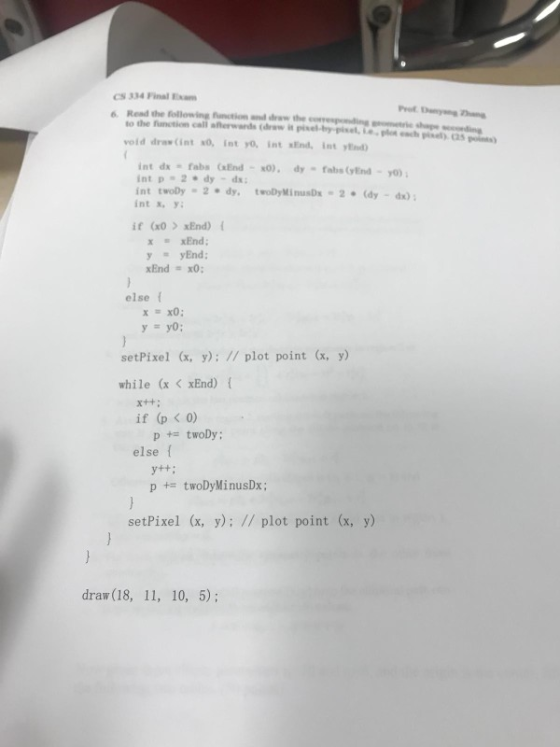 S 334 Final E 6Read the ollowing function and drw the corespodingoti she to the function call aterwards (draw it pisel-by pis