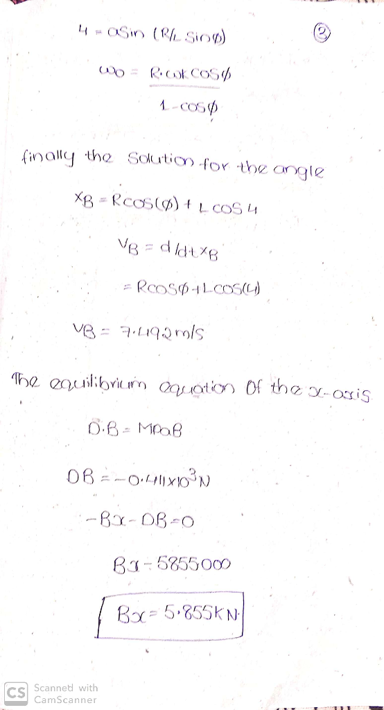 4CSin (RL Siop R.Cok COS L-cosp) inall the Solution for the angie XR= RCOSø + L COS 4 =RCOSLCOSL) he euilbrin 2uaton Of the v