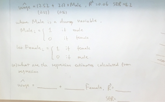 22 XTMale eu) (013) (0%) whn Male iady variable Male1 o tme male resianestimates Calcula e ussion SER