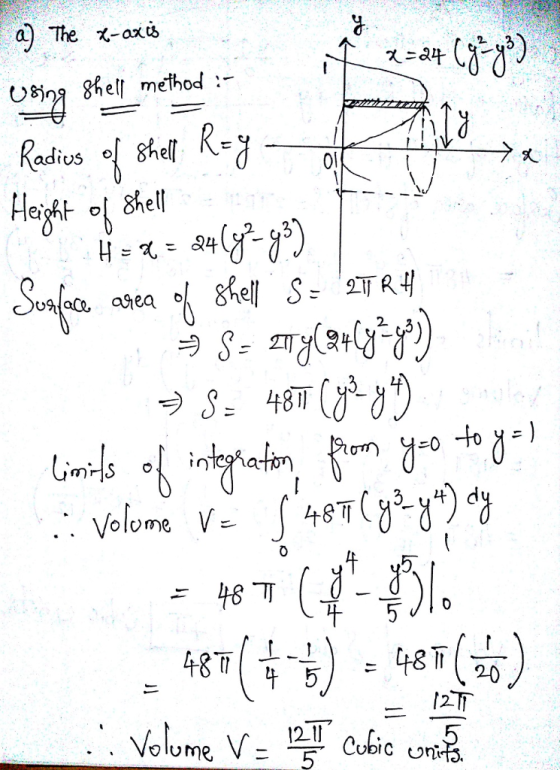 a The -axis 028hel method Radius of hel - Height of hell Q4 ghell S 2TRH ayea 2 S 48T ) to Volome V 48 T 48 17 45 48T 20 Volu