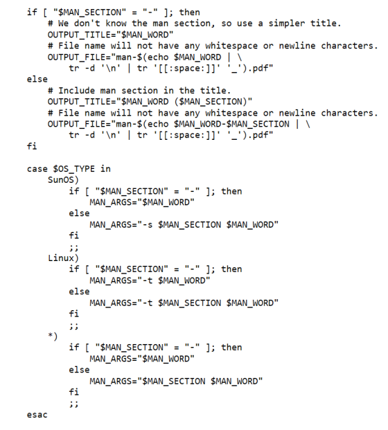 if [ $MAN SECTION- 1; then # We dont know the man section, so use a simpler title. OUTPUT_TITLE $MAN WORD # File name w