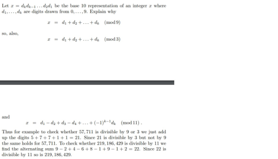 Let z = dkdk-1 d2dı be the base 10 representation of an integer x where di,..., dk are digits drawn from 0,...,9. Explain why