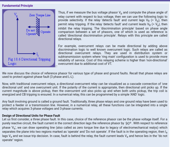 Fundamental Principle Thus, if we measure the bus voltage phasor Vp and compute the phase angle of relay current with respect