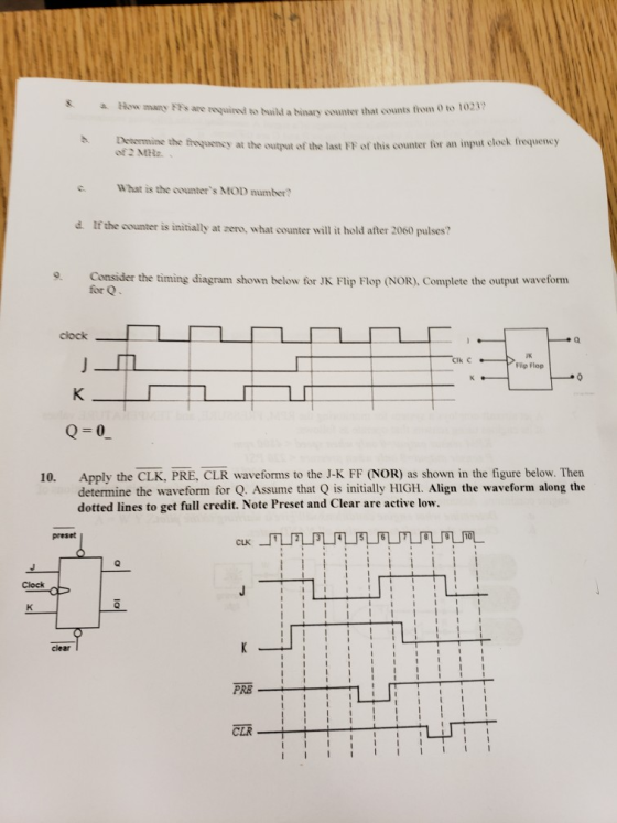 a. How many s are oquinst to build a binary counter that counts tihom 0 to 102 s Determine he fhroquensy at the outpst of th