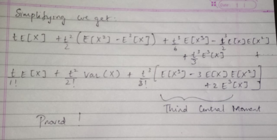Date Siphbyng geti tELX1 t2(Erx]ECK]+Ex-tetEx + VELR-3ECK ECK +2 ECXJ tECK] tt Var (X) + t ΣΤ 3 1 Thind Cantral Monent Paond