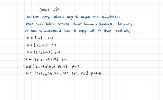 Compucte (we no mang different wos to complete this Computafion bute Foce Bulers Crterion Gauss lenma Cuadratic Reciprocity