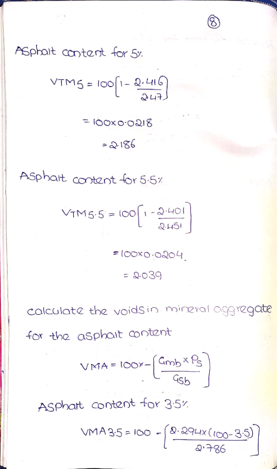 ASphait contert for 5 VTM5 = Q.LI6 -IOOx o OQ18 -186 ASphart content for 5-5% 2LO VIM5:5 = looxo O04 = 2.039 calculate the vo