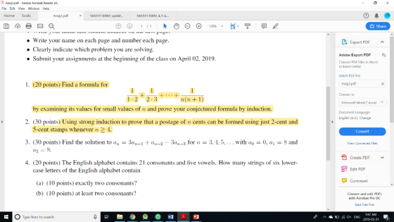 Assa3pdt Adobe Acrobat Reader D ile Edit Vie Windaw Help Home Tools Assg3.pdf × MATH1100M updat.. MATH13COM 43-4... 13536 ti