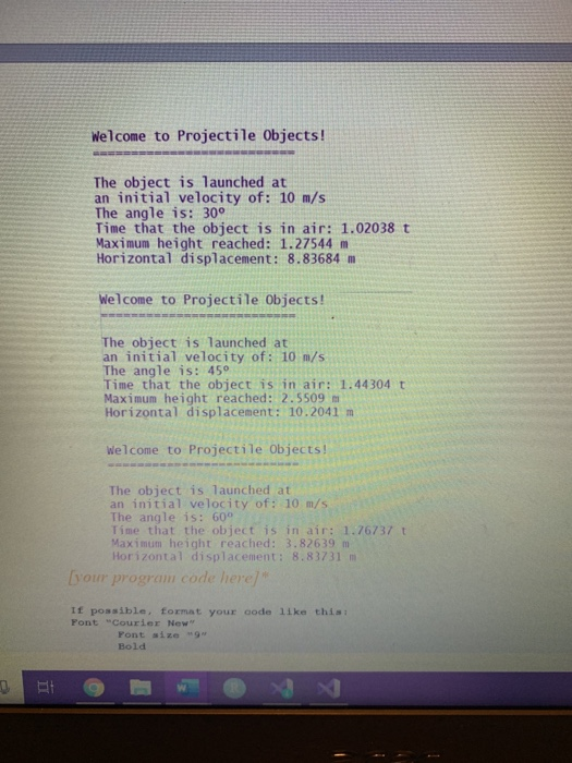 Welcome to Projectile 0bjects! The object is launched at an initial velocity of: 10 m/s The angle is: 300 Time that the objec