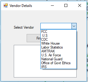 Vendor Details Select Vendor FCC U.S FirCDC White House Labor Statistics AMTRAK U.S. Air Force National Guard Office of Govt
