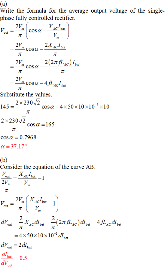(a) Write the formula for the average output voltage of the single- phase fully controlled rectifier 2V V COS a ut 2X дс1ва 2