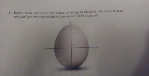 Draw four tangent lines to the surface of an egg at any point. Use a ruler to draw tangent lines; freehand (sloppy) drawing w