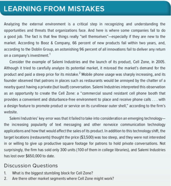 LEARNING FROM MISTAKES Analyzing the external environment is a critical step in recognizing and understanding the opportuniti