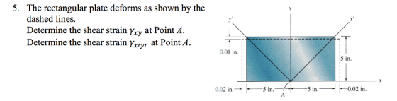 5. The rectangular plate deforms as shown by the dashed lines. Determine the shear strain yrv at Point A Determine the shear