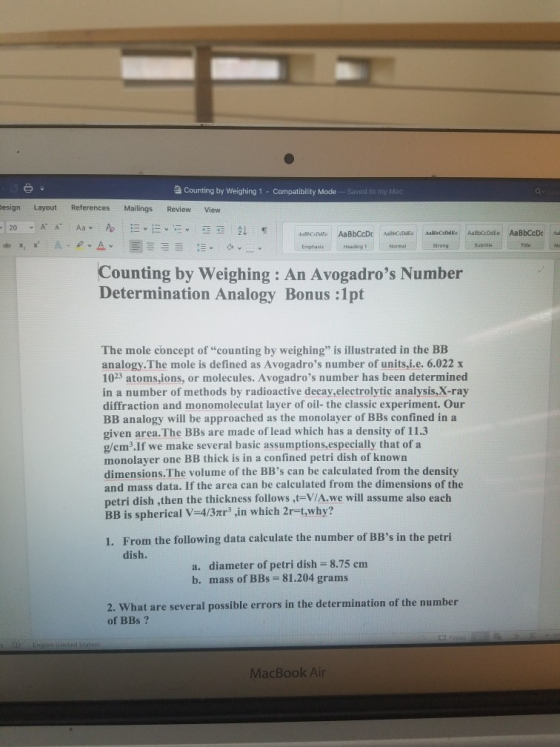 Counting by Weighing 1 Compatibility Mode- Saved to my Mac esign Layout References Mailings Review View Emphasis Normal Subee