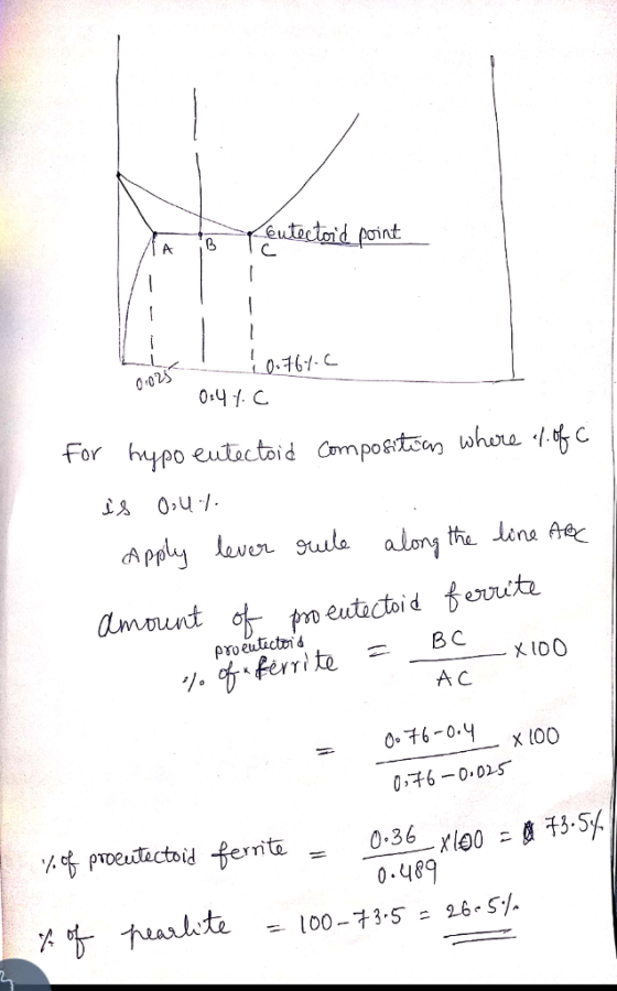 eutectord point 0.761-C 0s4. C For hypo eutactoid Compost whou .C Apply lever gula along the dina Ae mount otm eutactoi d eut