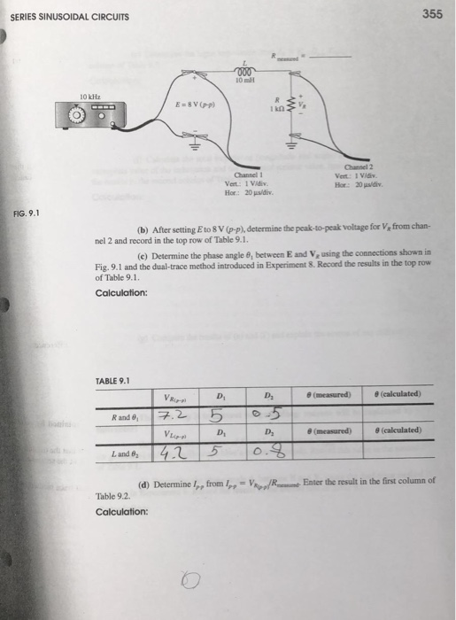 355 SERIES SINUSOIDAL CIRCU CUITS neeseed 000 10 mH 10 kHz + R E-8V(Pp) V 1 kn Channel 2 Vert: 1 Vidiv Hor: 20 us/div. Channe