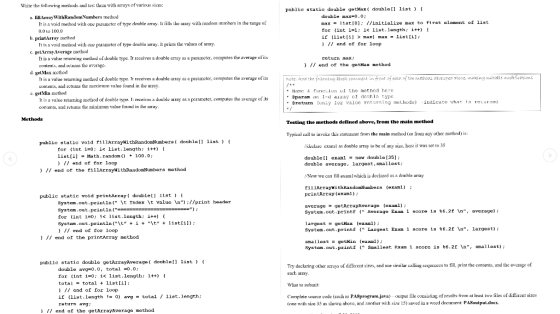 with arays of varius sizes: Write the follawing methuds and test the { public static double getMax( double[] list double max-