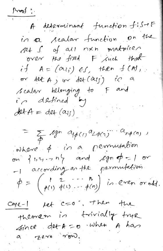 function tS-- determinant the sealar function matpicen F Auch oi)E then ( dot Caij) F and al fo J ta thok over A - dt A ) a A